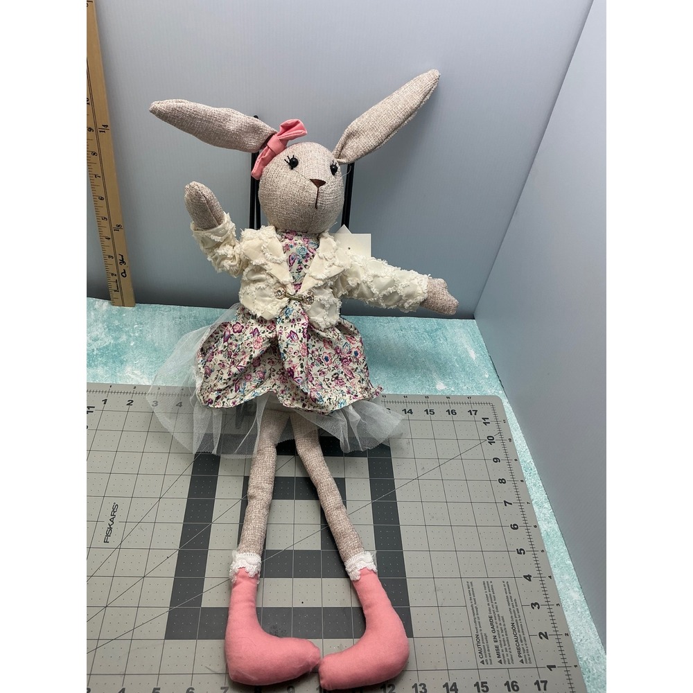 Cupcakes and Cashmere at Home Easter Bunny Fabric Doll Floral Dress Pink 21in